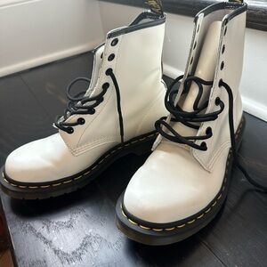 Dr. Martens White Leather Lace-Up Boots with Black Soles